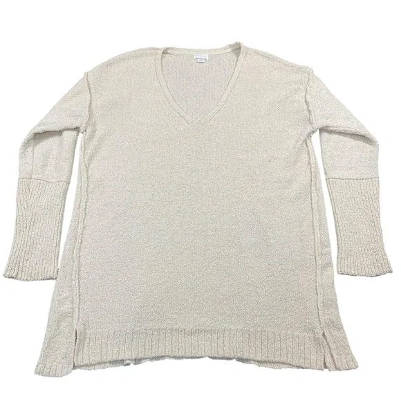 Caslon Boucle Knit Tunic Sweater Long Sleeves V-Neck Ivory Knit Pullover - Picture 4 of 16